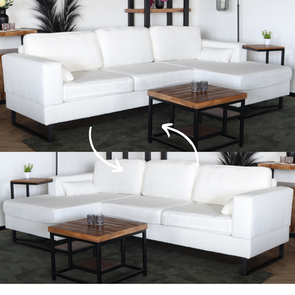 Hoekbank design Darsiono 280cm bank wit teddy loungebank zowel links als rechts bankstel