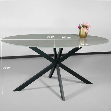 Eettafel marmerlook Figo ovaal 160cm grijs steen