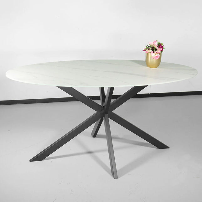 Eettafel ovaal 160cm Figo marmerlook wit ovale tafel steen