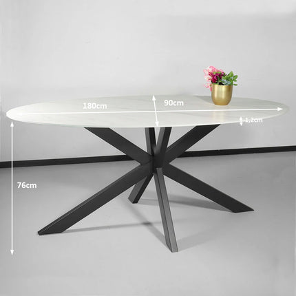 Eettafel marmerlook Figo ovaal 180cm wit steen