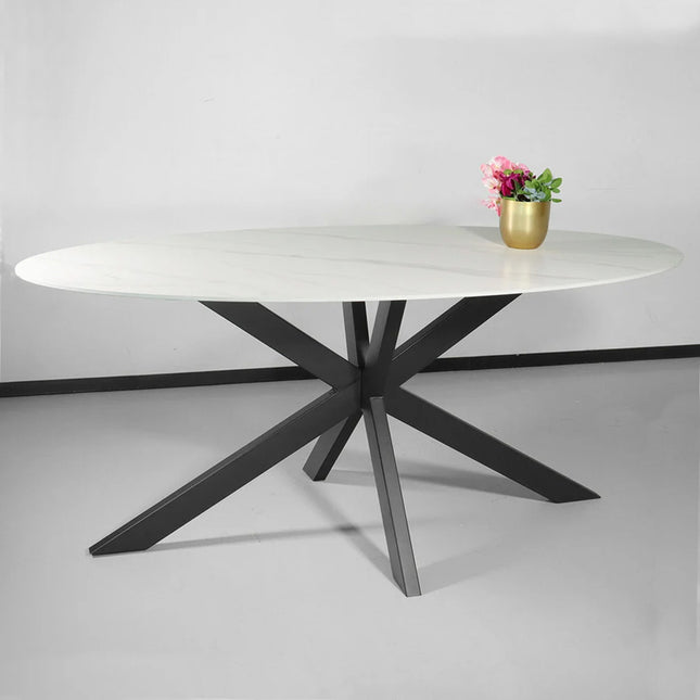 Eettafel ovaal 180cm Figo marmerlook wit ovale tafel steen