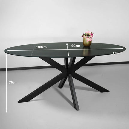 Eettafel ovaal 180cm Figo marmerlook zwart ovale tafel steen