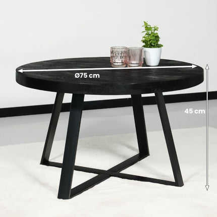 Salontafel rond mangohout Teun zwart side table industrieel bijzettafel mango hout