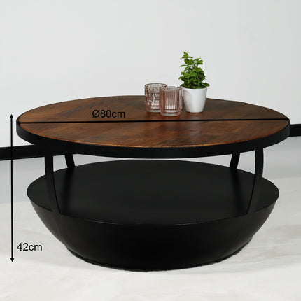 Salontafel rond mangohout Kayleigh 80x80 bruin side table industrieel bijzettafel mango hout