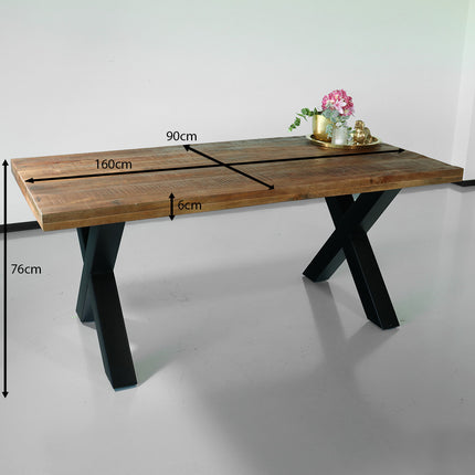 Eettafel rechthoekig mangohout Xavier 180cm duurzaam tafel met X-poot mango eetkamertafel rechthoek hout