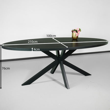 Eettafel ovaal melamine 210cm Tommy zwart ovale tafel