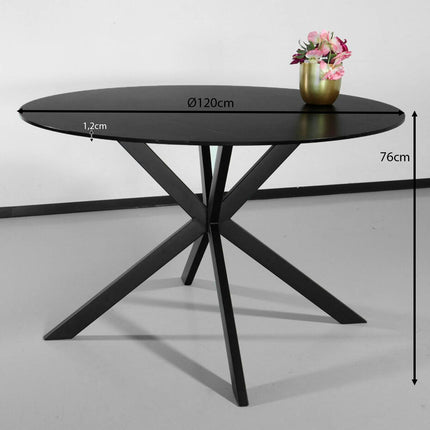 Eettafel rond 120cm Jenna marmerlook zwart ronde tafel