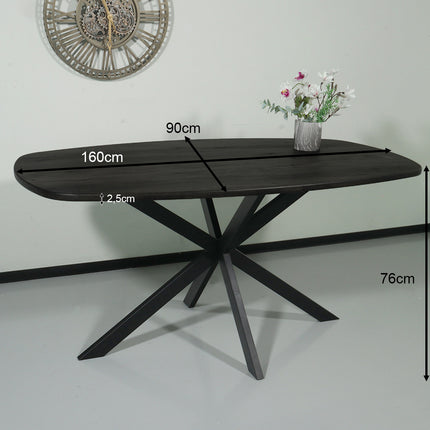 Eettafel Deens ovaal 160cm zwart Hero ovale eettafel