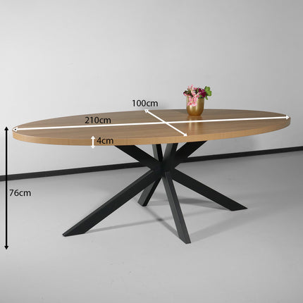 Eettafel ovaal melamine 210cm Tommy lichtbruin ovale tafel