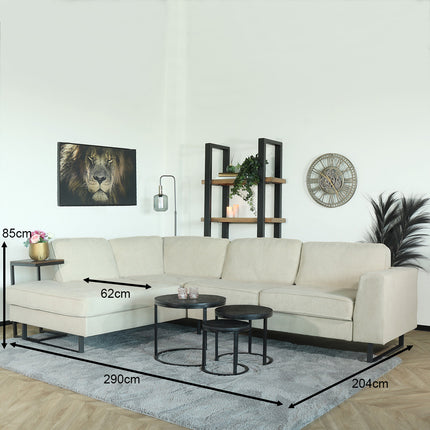 Hoekbank design Puckerto 290cm bank beige velvet hoek loungebank links bankstel