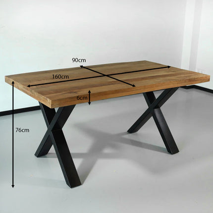 Eettafel rechthoekig mangohout Xavier lichtbruin 160cm duurzaam tafel met X-poot mango eetkamertafel rechthoek hout