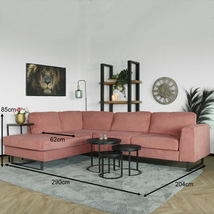 Hoekbank design Puckerto 290cm bank roze velvet hoek loungebank links bankstel