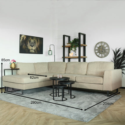 Hoekbank design Puckerto 290cm bank taupe velvet hoek loungebank links bankstel