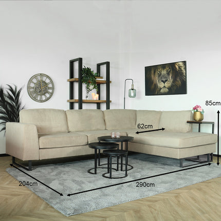 Hoekbank design Puckerto 290cm bank taupe velvet hoek loungebank rechts bankstel