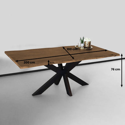 Eettafel boomstam mangohout 200cm Indiana industriële duurzaam boomstamtafel mango