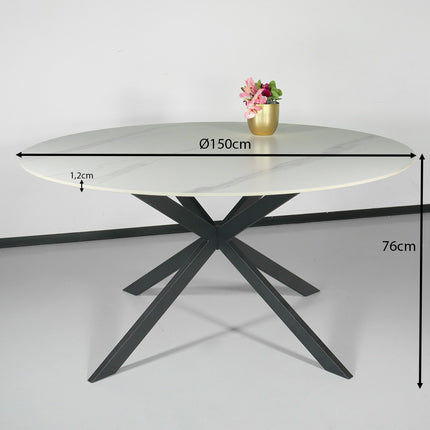 Eettafel rond 150cm Jenna marmerlook wit ronde tafel