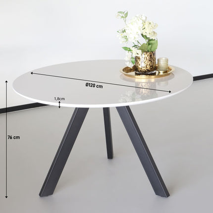 Eettafel rond Ronsi wit met zwarte poten 120cm ronde tafel