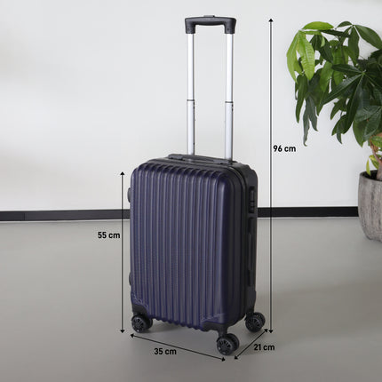 Handbagage koffer 55cm donkerblauw 4 wielen trolley met pin slot reiskoffer