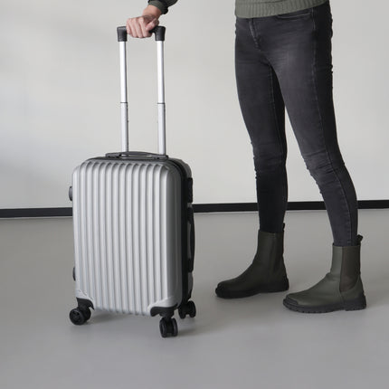 Handbagage koffer 55cm zilver 4 wielen trolley met pin slot reiskoffer