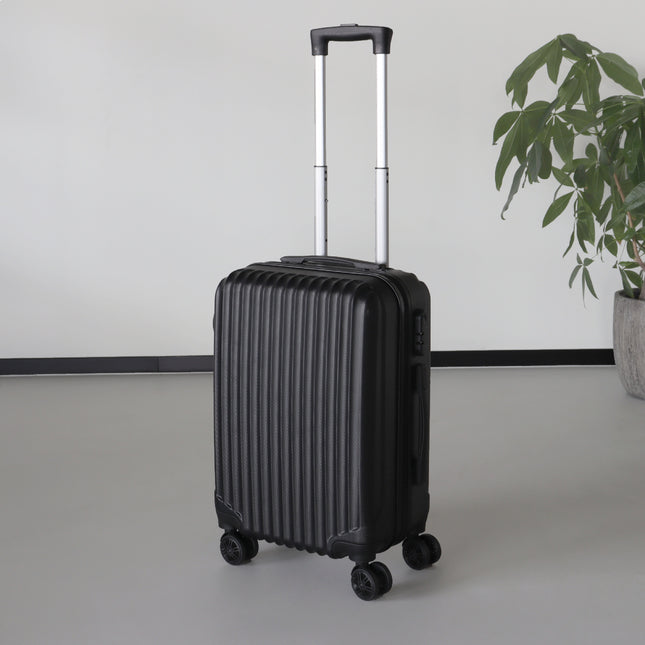 Handbagage koffer 55cm zwart 4 wielen trolley met pin slot reiskoffer