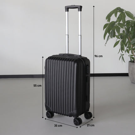 Handbagage koffer 55cm zwart 4 wielen trolley met pin slot reiskoffer