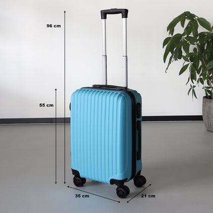 Handbagage koffer 55cm blauw 4 wielen trolley met pin slot reiskoffer