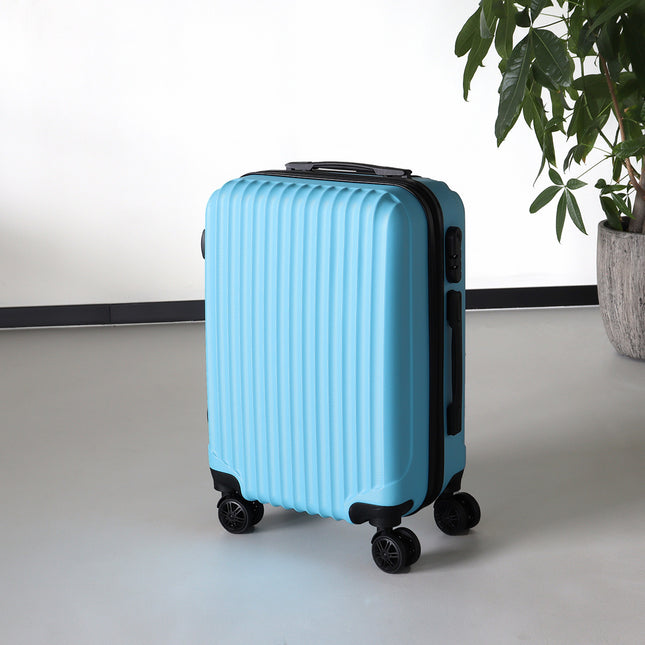 Handbagage koffer 55cm blauw 4 wielen trolley met pin slot reiskoffer