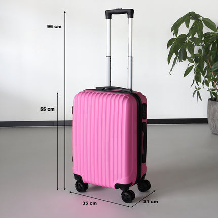 Handbagage koffer 55cm roze 4 wielen trolley met pin slot reiskoffer