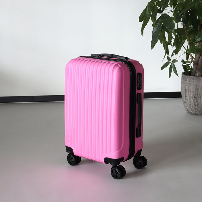 Handbagage koffer 55cm roze 4 wielen trolley met pin slot reiskoffer