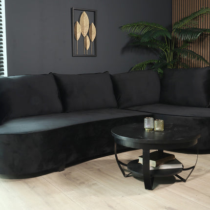 Hoekbank rond Lando 270cm bank met ronding zwart velvet bankstel rechts loungebank