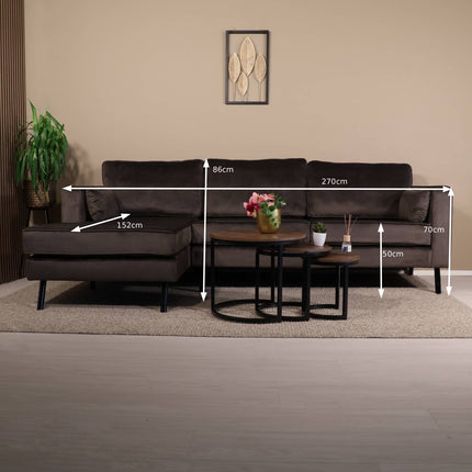 Hoekbank Hilde 270cm donkergrijs velvet links