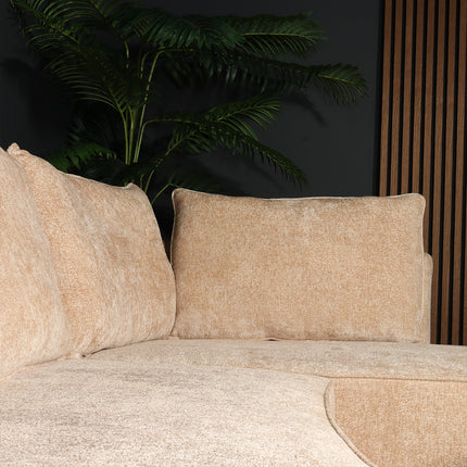 Hoekbank rond Lando 270cm bank met ronding beige chenille bankstel rechts loungebank