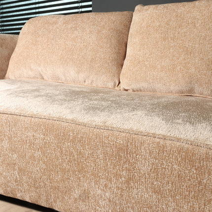 Hoekbank rond Lando 270cm bank met ronding beige chenille bankstel rechts loungebank