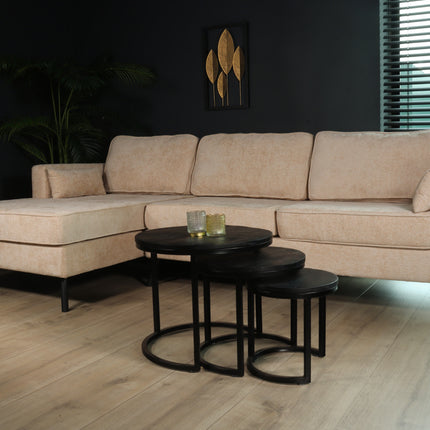 Hoekbank design Lizza 270cm bank beige chenille loungebank zowel links als rechts bankstel