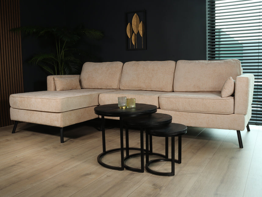 Hoekbank design Lizza 270cm bank beige chenille loungebank zowel links als rechts bankstel