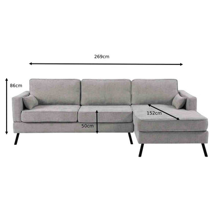 Hoekbank Lizza grijs chenille 270cm links en rechts