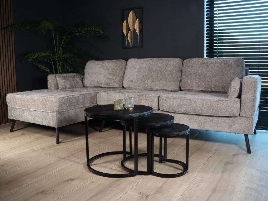 Hoekbank design Lizza 270cm bank grijs chenille loungebank zowel links als rechts bankstel