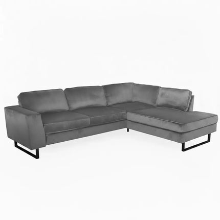 Hoekbank Puckerto grijs velvet 290cm rechts