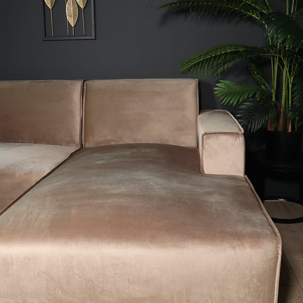 Hoekbank design Riley 270cm bank champagne velvet loungebank rechts