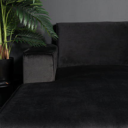 Hoekbank design Riley 270cm bank zwart velvet loungebank links