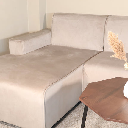 Hoekbank Riley champagne velvet 270cm links