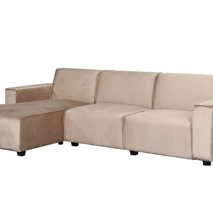 Hoekbank design Riley 270cm bank champagne velvet loungebank links