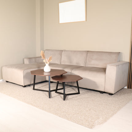 Hoekbank Riley champagne velvet 270cm links