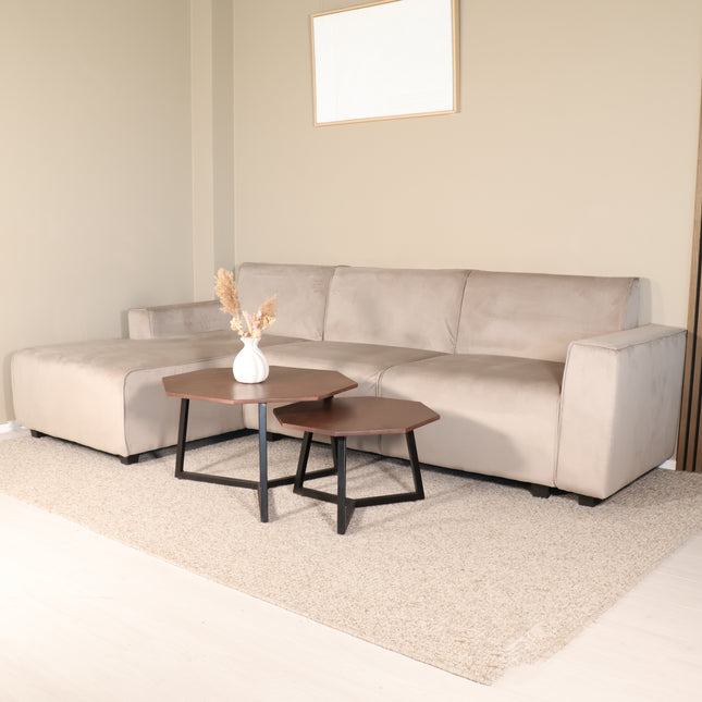 Hoekbank Riley champagne velvet 270cm links