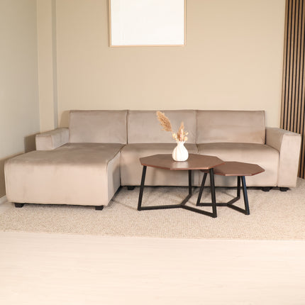 Hoekbank Riley champagne velvet 270cm links