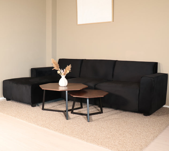 Hoekbank Riley zwart velvet 270cm links