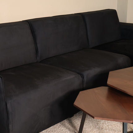 Tweedekans model: Hoekbank Riley zwart velvet 270cm rechts