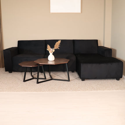 Tweedekans model: Hoekbank Riley zwart velvet 270cm rechts