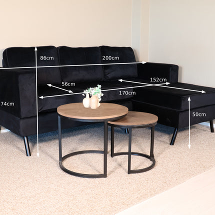 Hoekbank Venna 200cm zwart velvet