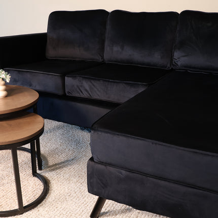 Hoekbank Venna 200cm zwart velvet